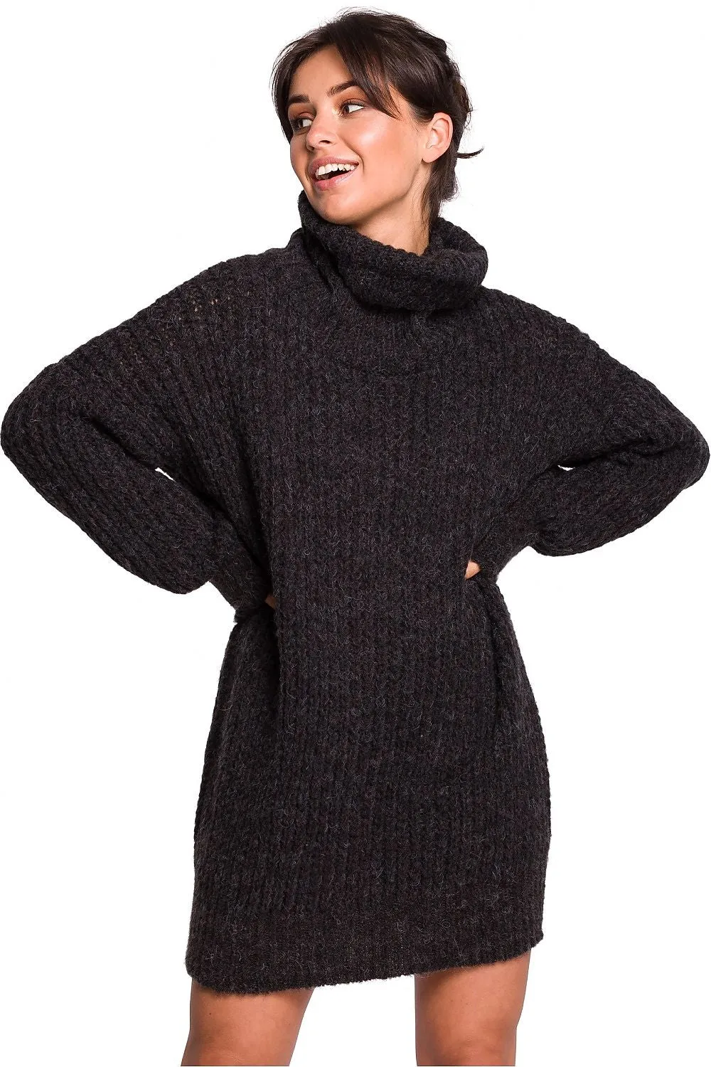 Oversized High-Turtleneck Knit Sweater