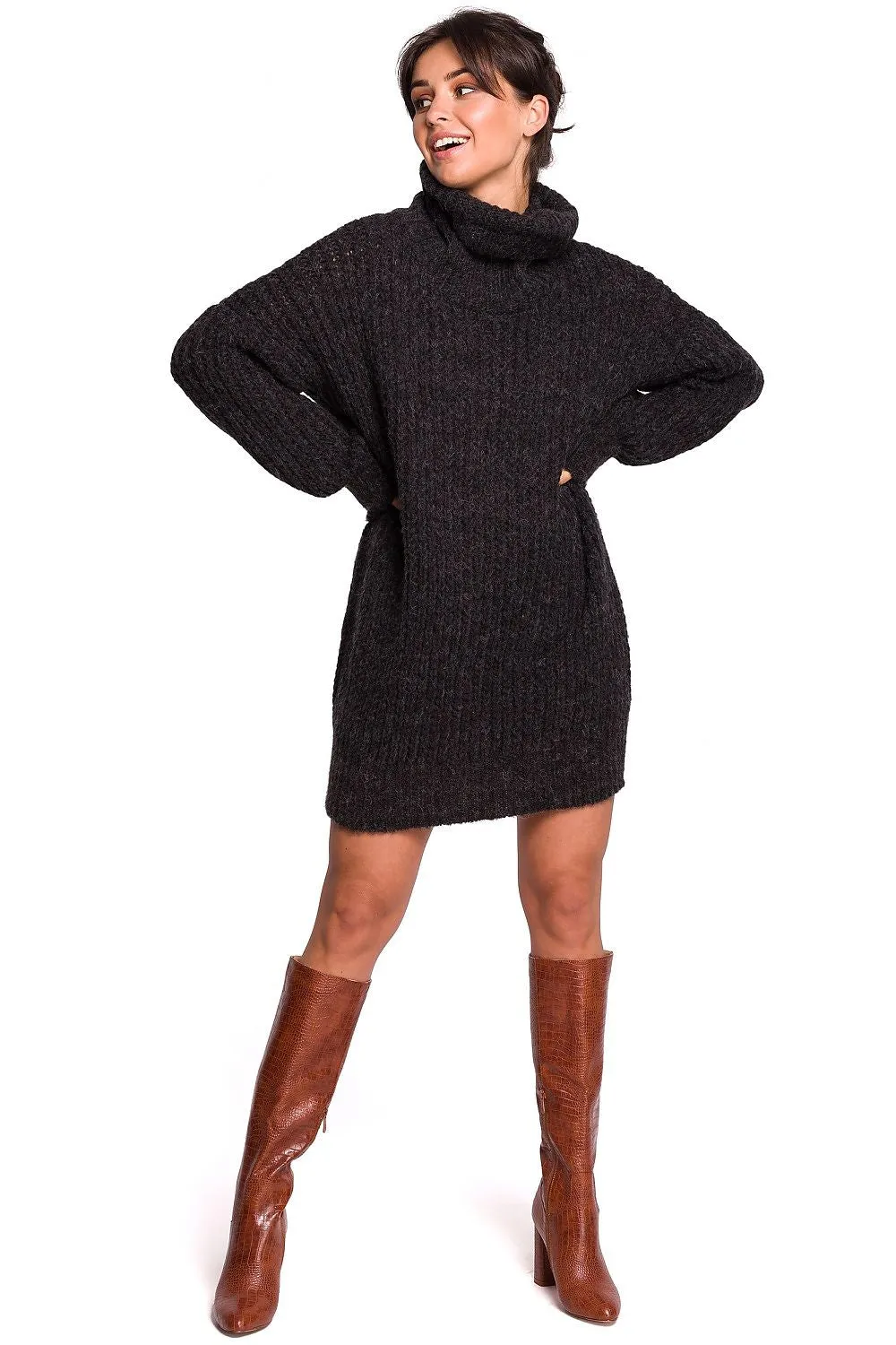 Oversized High-Turtleneck Knit Sweater