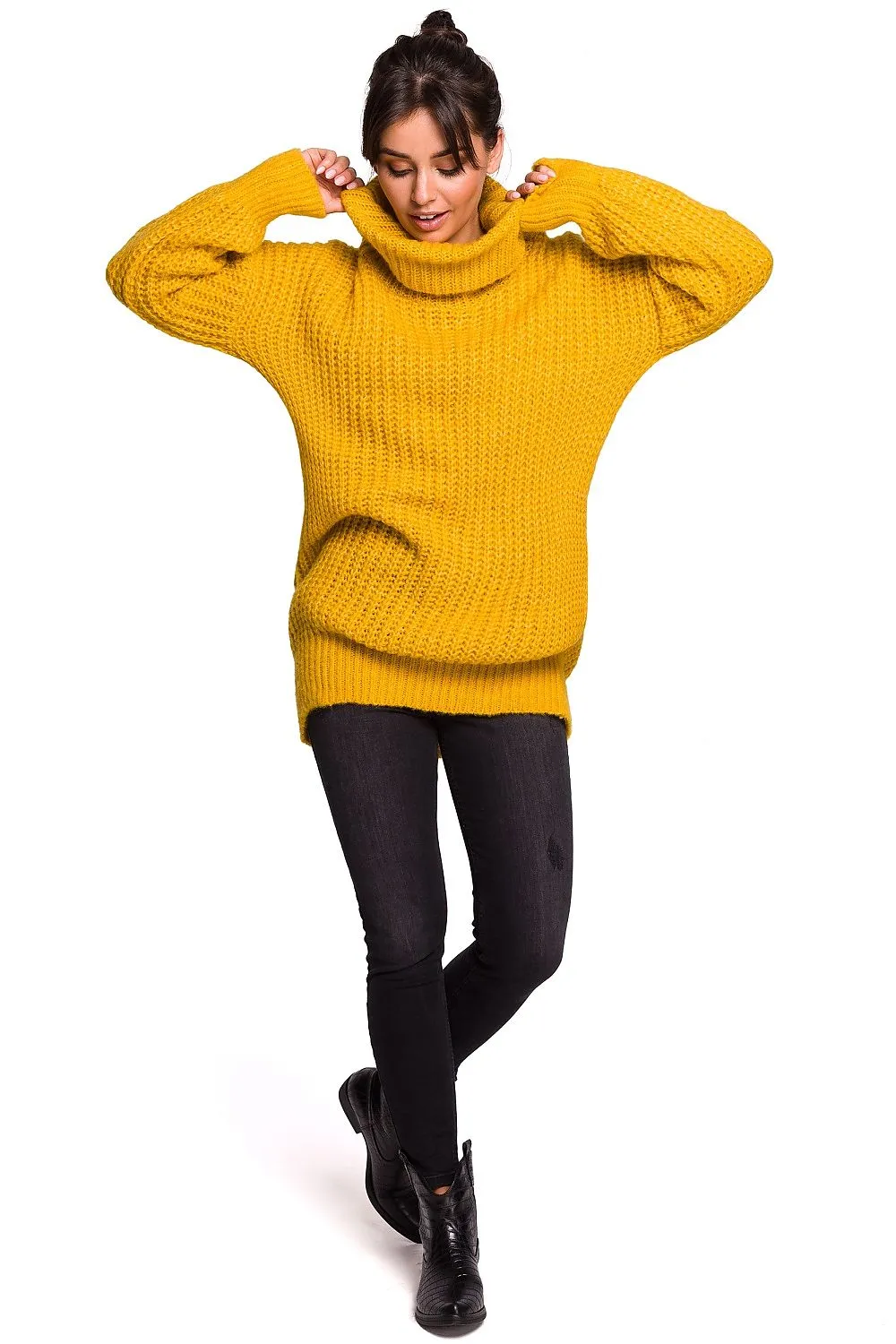 Oversized High-Turtleneck Knit Sweater