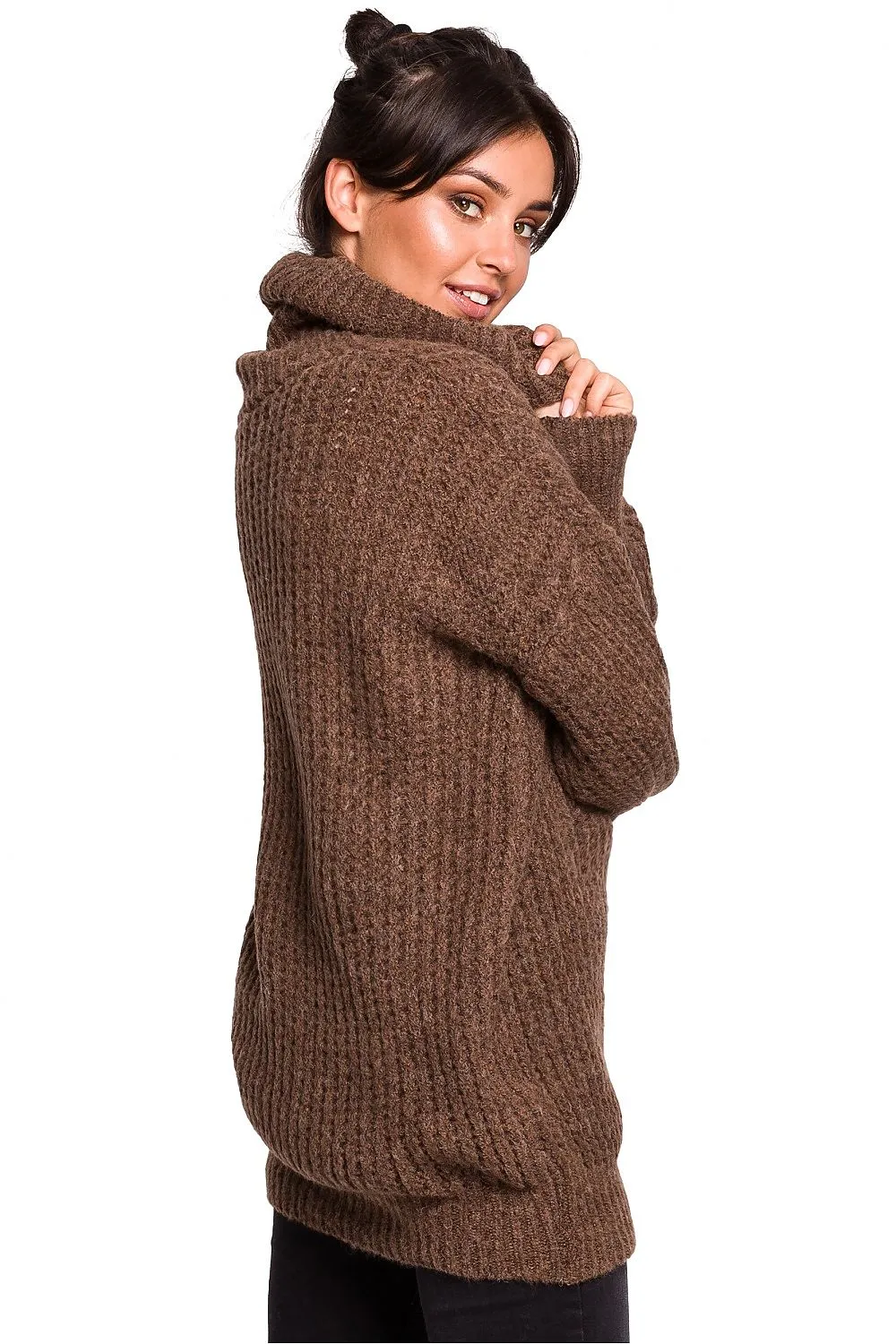 Oversized High-Turtleneck Knit Sweater