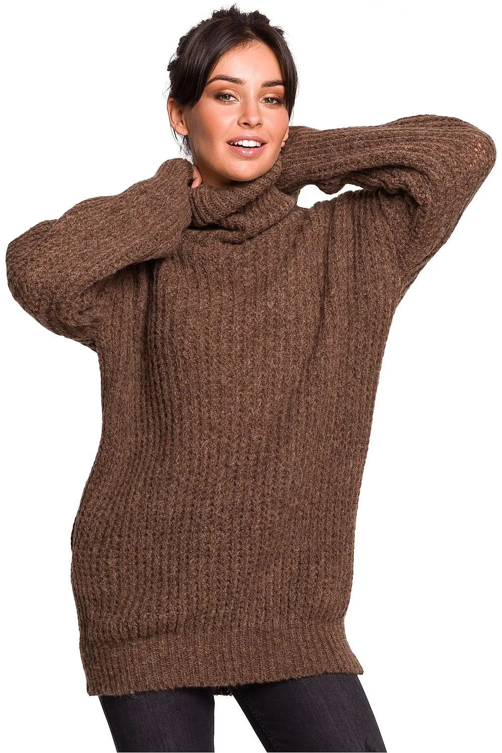 Oversized High-Turtleneck Knit Sweater