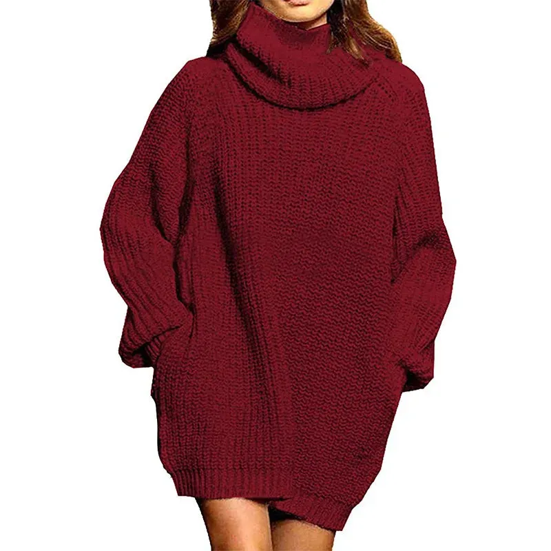 Oversized Turtleneck Knit Sweater with Pockets