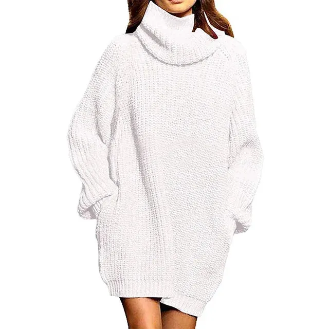 Oversized Turtleneck Knit Sweater with Pockets
