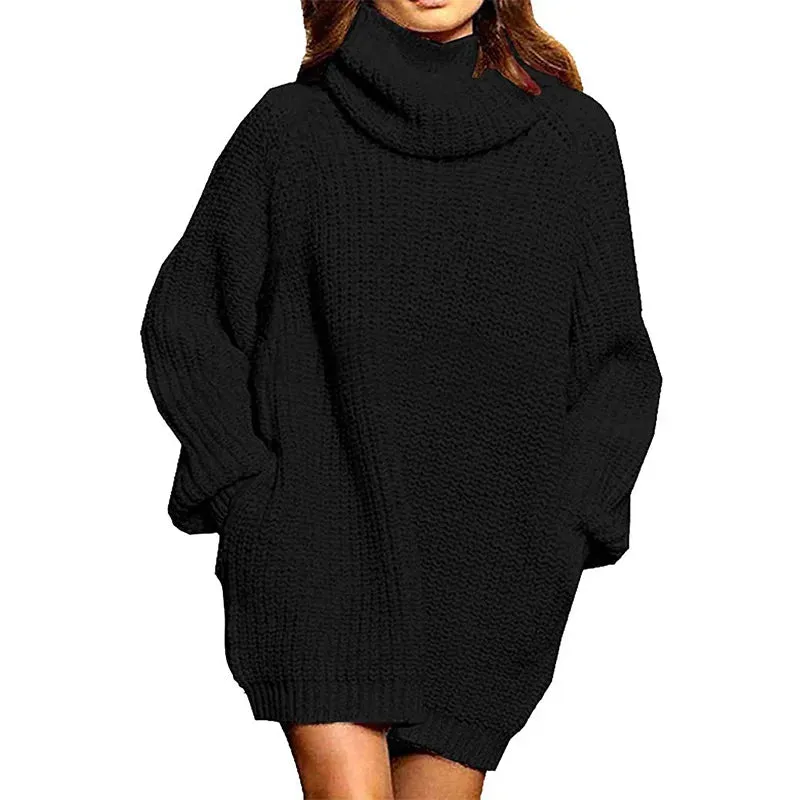 Oversized Turtleneck Knit Sweater with Pockets