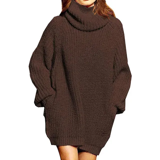 Oversized Turtleneck Knit Sweater with Pockets