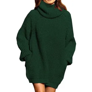 Oversized Turtleneck Knit Sweater with Pockets