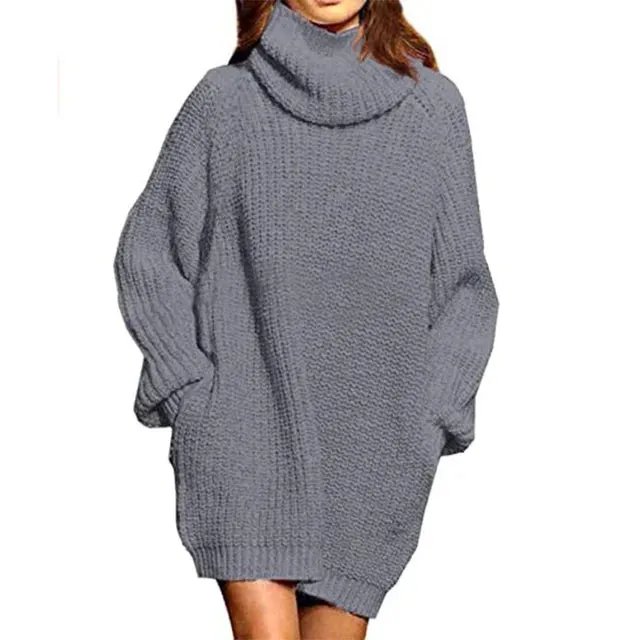 Oversized Turtleneck Knit Sweater with Pockets