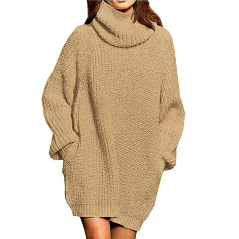 Oversized Turtleneck Knit Sweater with Pockets