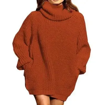 Oversized Turtleneck Knit Sweater with Pockets