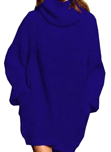 Oversized Turtleneck Knit Sweater with Pockets