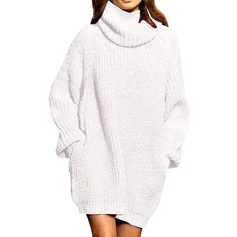 Oversized Turtleneck Knit Sweater with Pockets