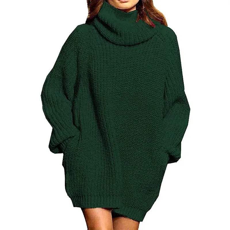 Oversized Turtleneck Knit Sweater with Pockets