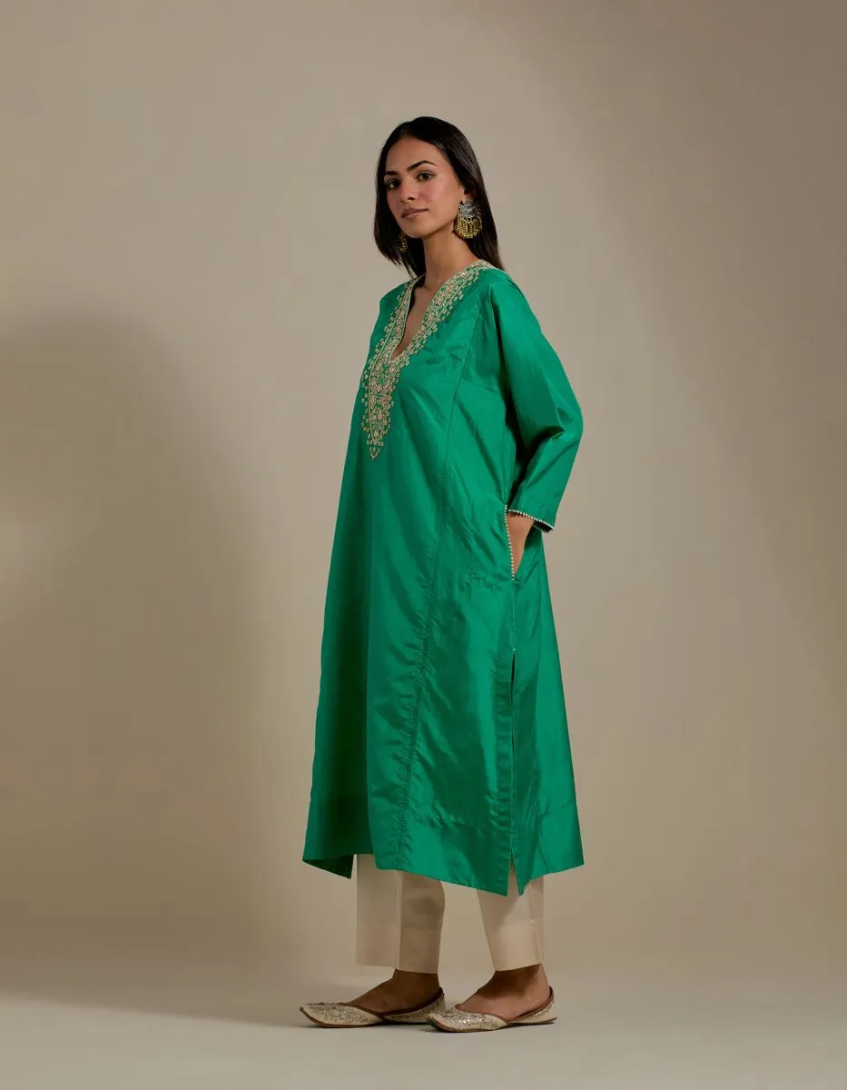 Padma green and champagne embroidered tunic with trousers-1
