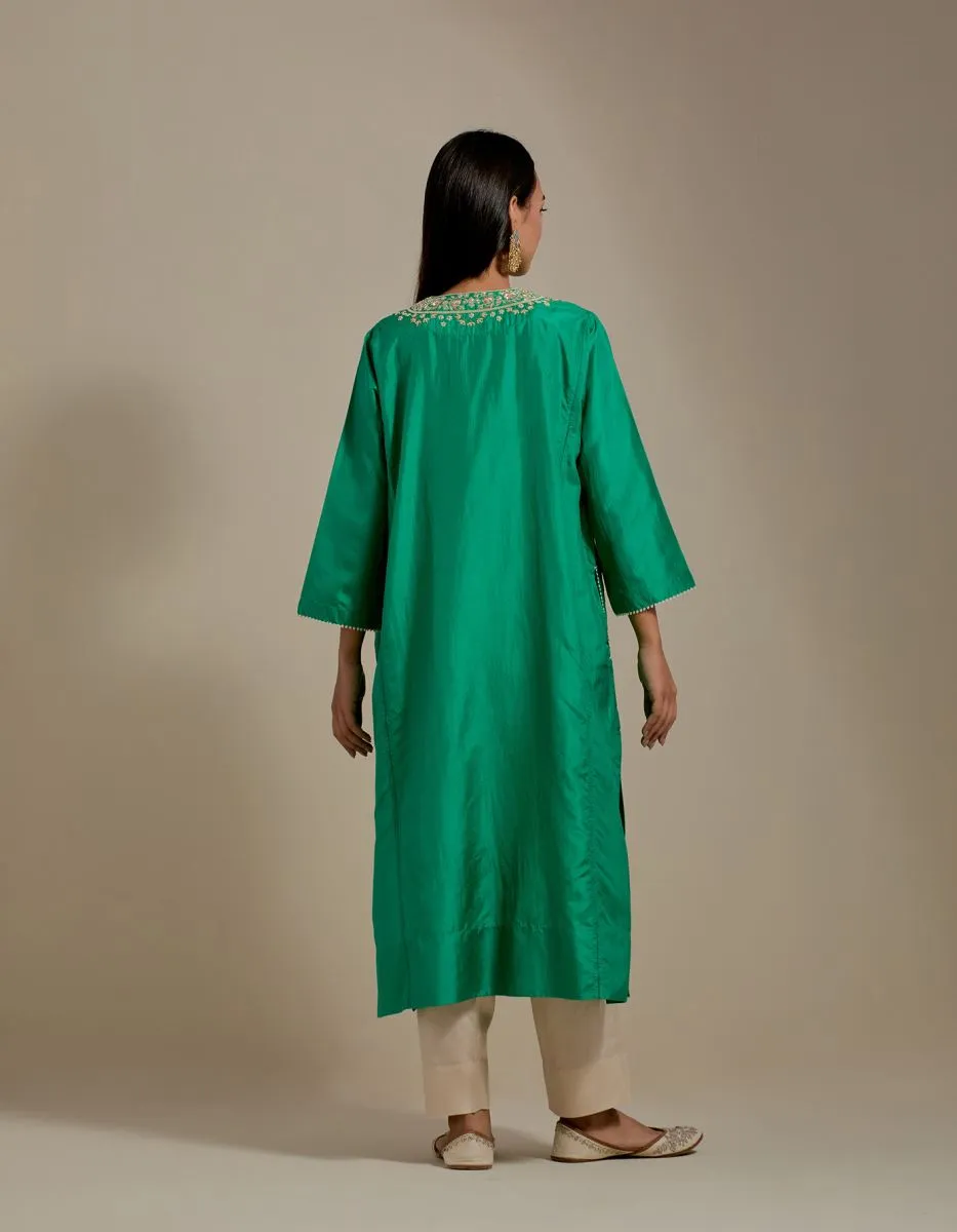 Padma green and champagne embroidered tunic with trousers-1