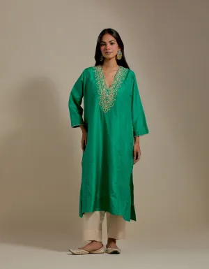Padma green and champagne embroidered tunic with trousers-1