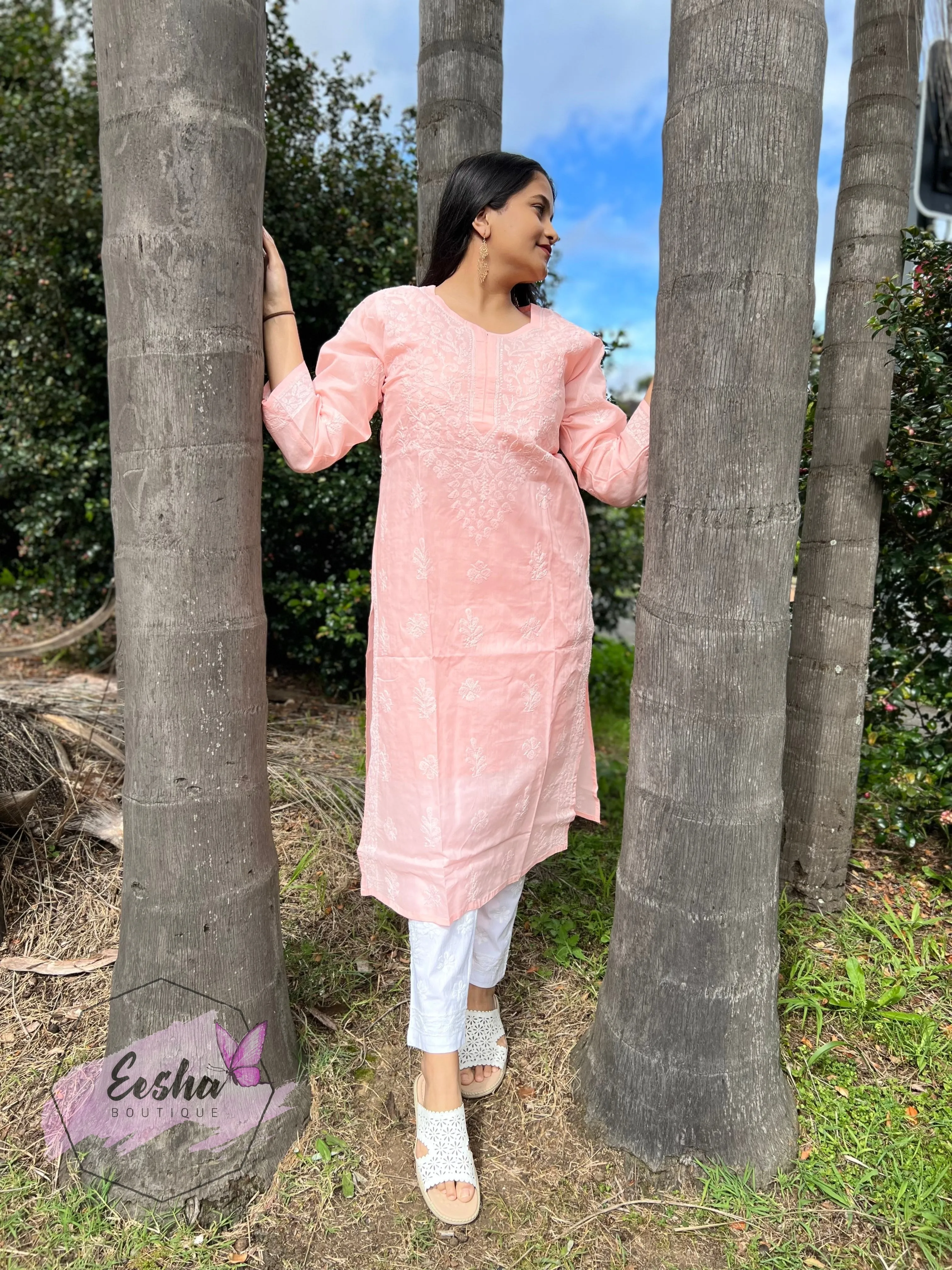 Padma Tunic - Peach - Hand Embroidered Kurta