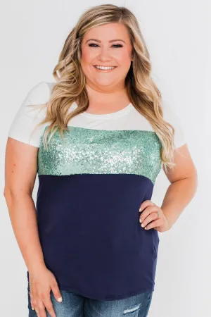 Part Of Your World Sequin Top- Teal Green & Navy
