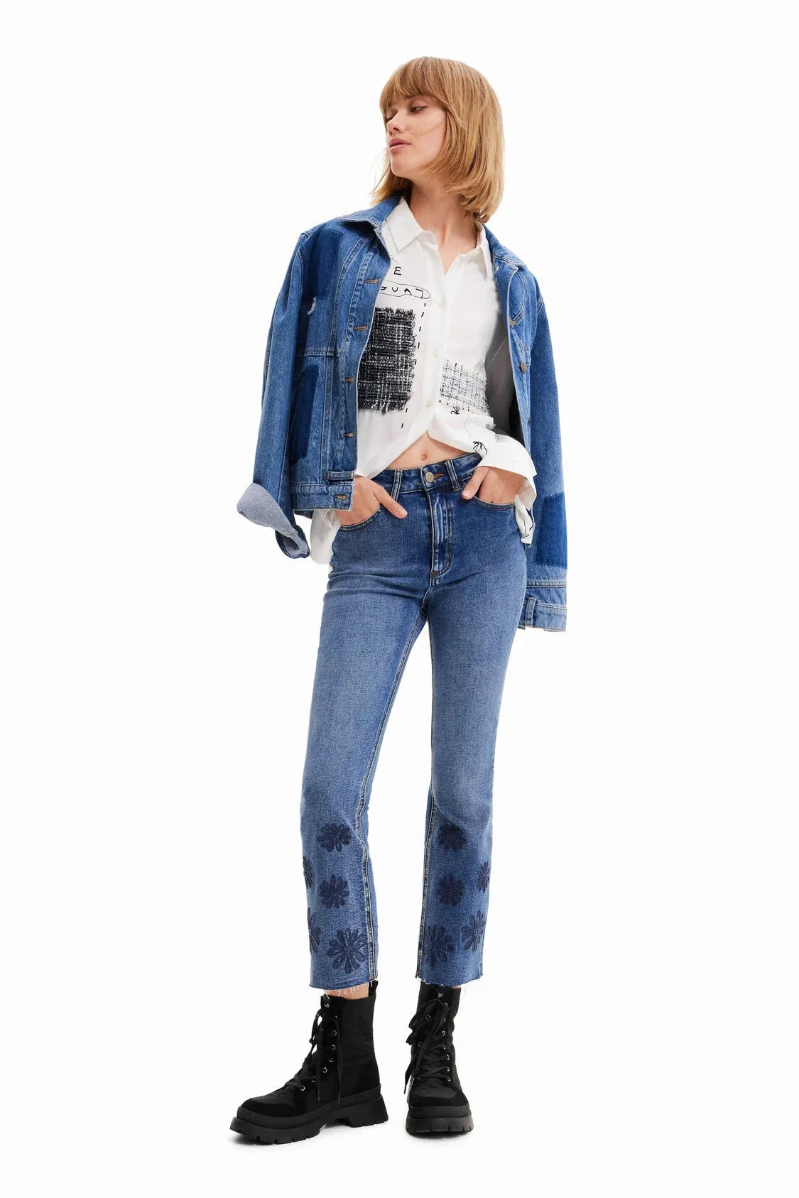 Patchwork and flower shirt- Women