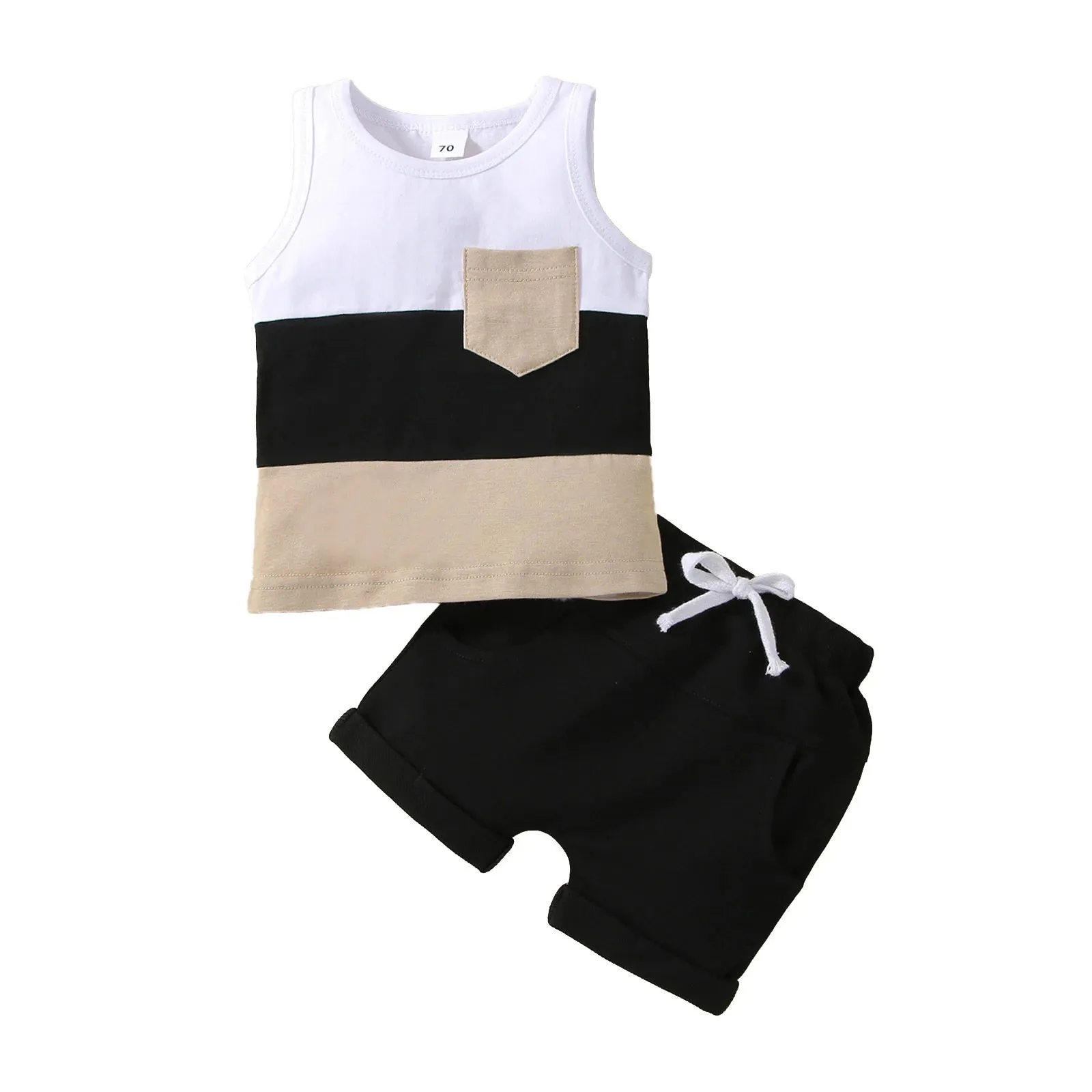 Patchwork Sleeveless Vest Top & Shorts Set for Toddler Boys