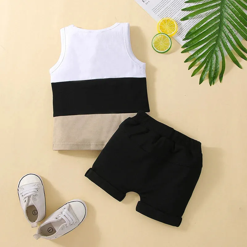 Patchwork Sleeveless Vest Top & Shorts Set for Toddler Boys