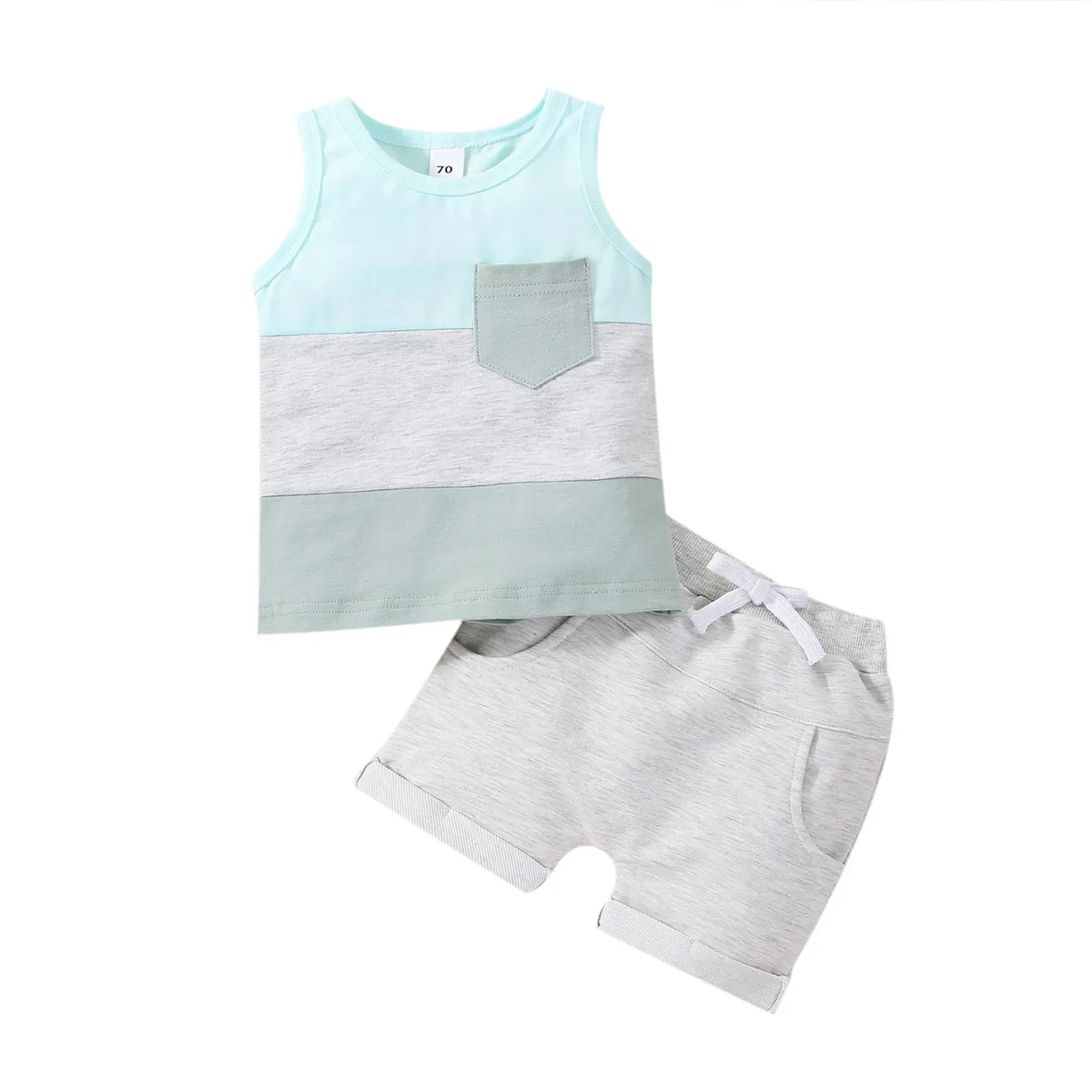 Patchwork Sleeveless Vest Top & Shorts Set for Toddler Boys