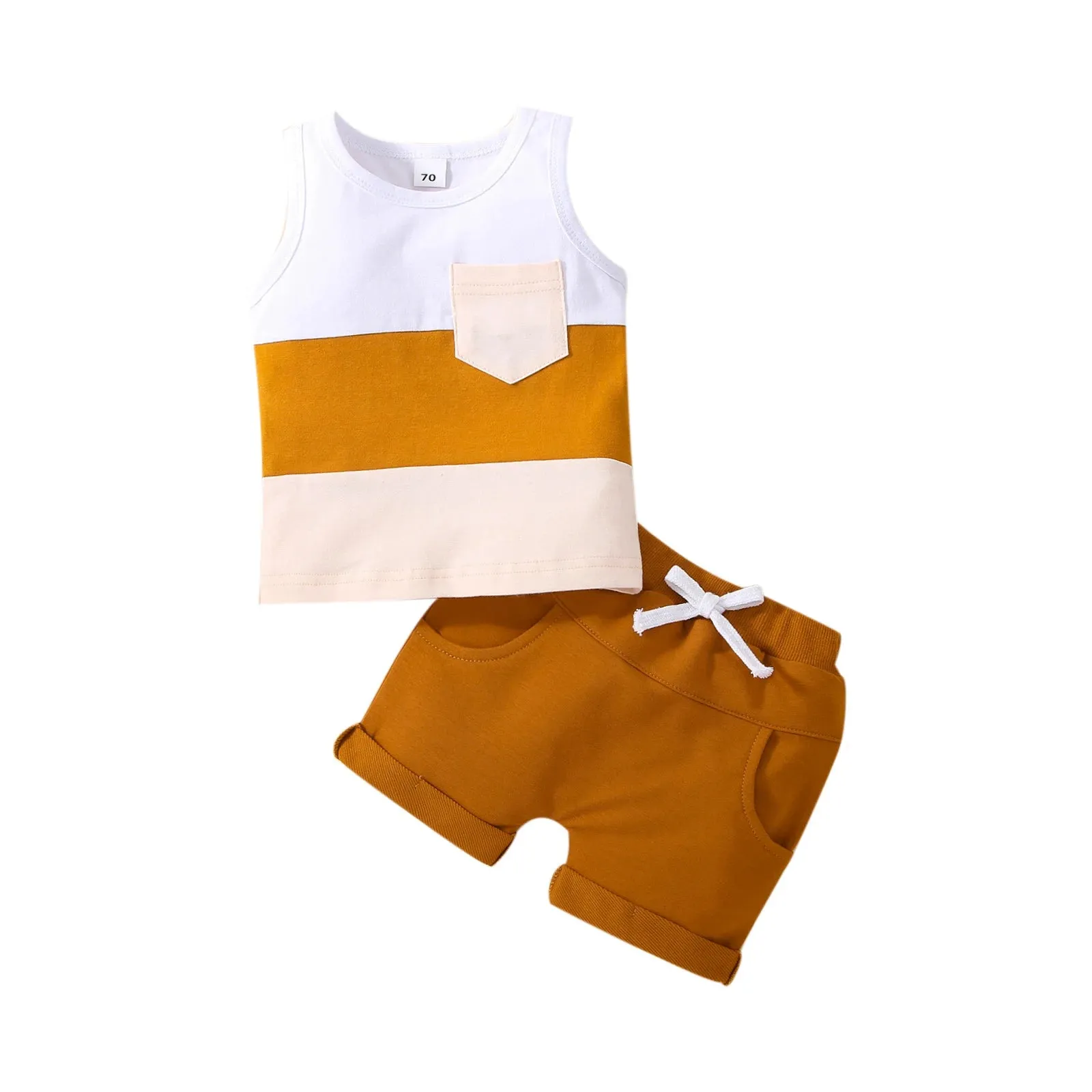 Patchwork Sleeveless Vest Top & Shorts Set for Toddler Boys