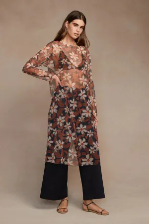 PAULINA PRINTED MESH TUNIC- DARK SAPPHIRE