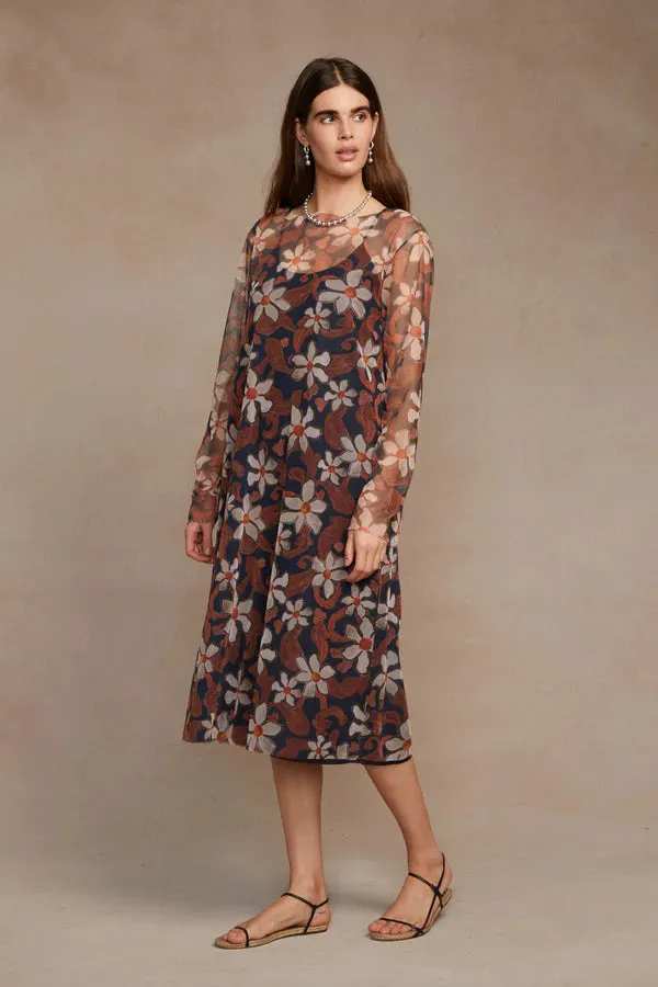 PAULINA PRINTED MESH TUNIC- DARK SAPPHIRE