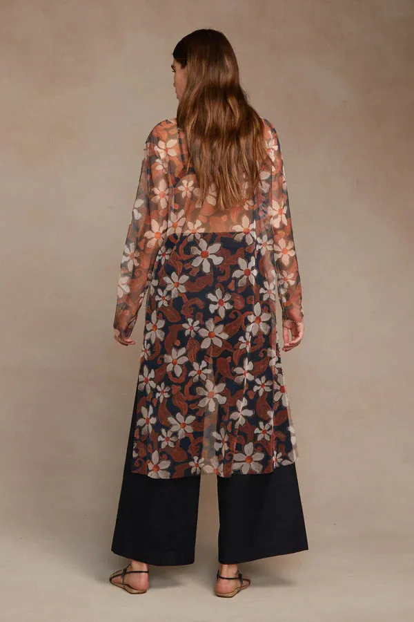 PAULINA PRINTED MESH TUNIC- DARK SAPPHIRE