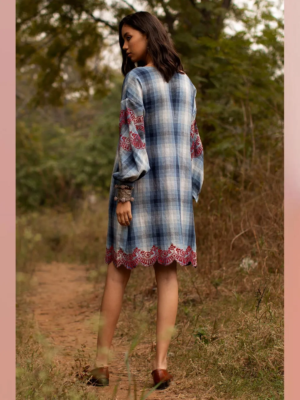 Payal Pratap   -   Tunic Ella  I  Ombre Check Tunic With Tassels And Scallop Embroidery