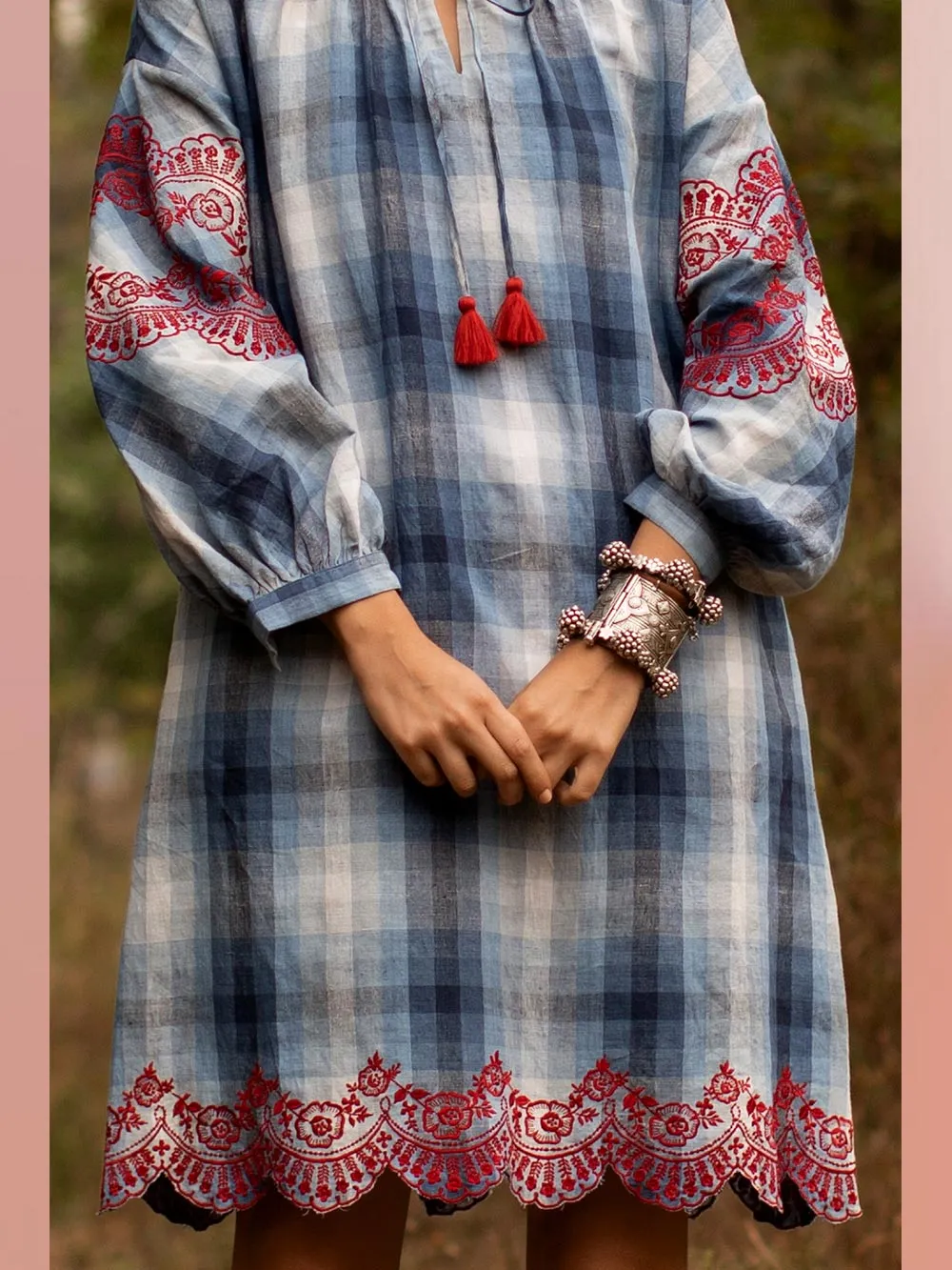 Payal Pratap   -   Tunic Ella  I  Ombre Check Tunic With Tassels And Scallop Embroidery