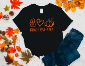 Peace, Love, Fall Black Unisex Short Sleeve T-shirt