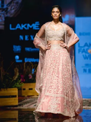 Peach Embroidered Lehenga Set