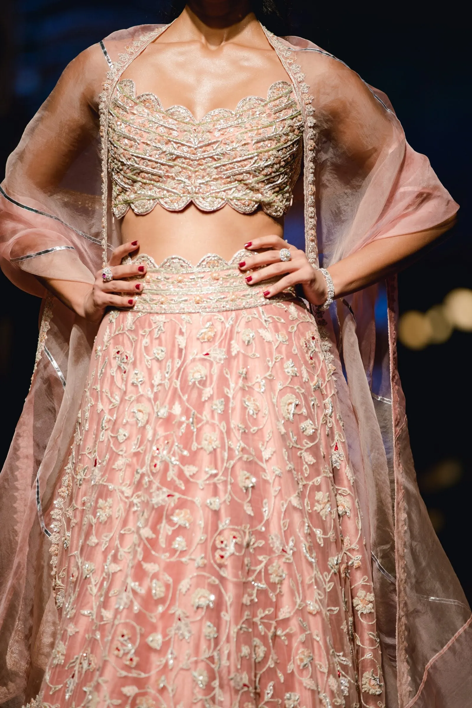 Peach Embroidered Lehenga Set