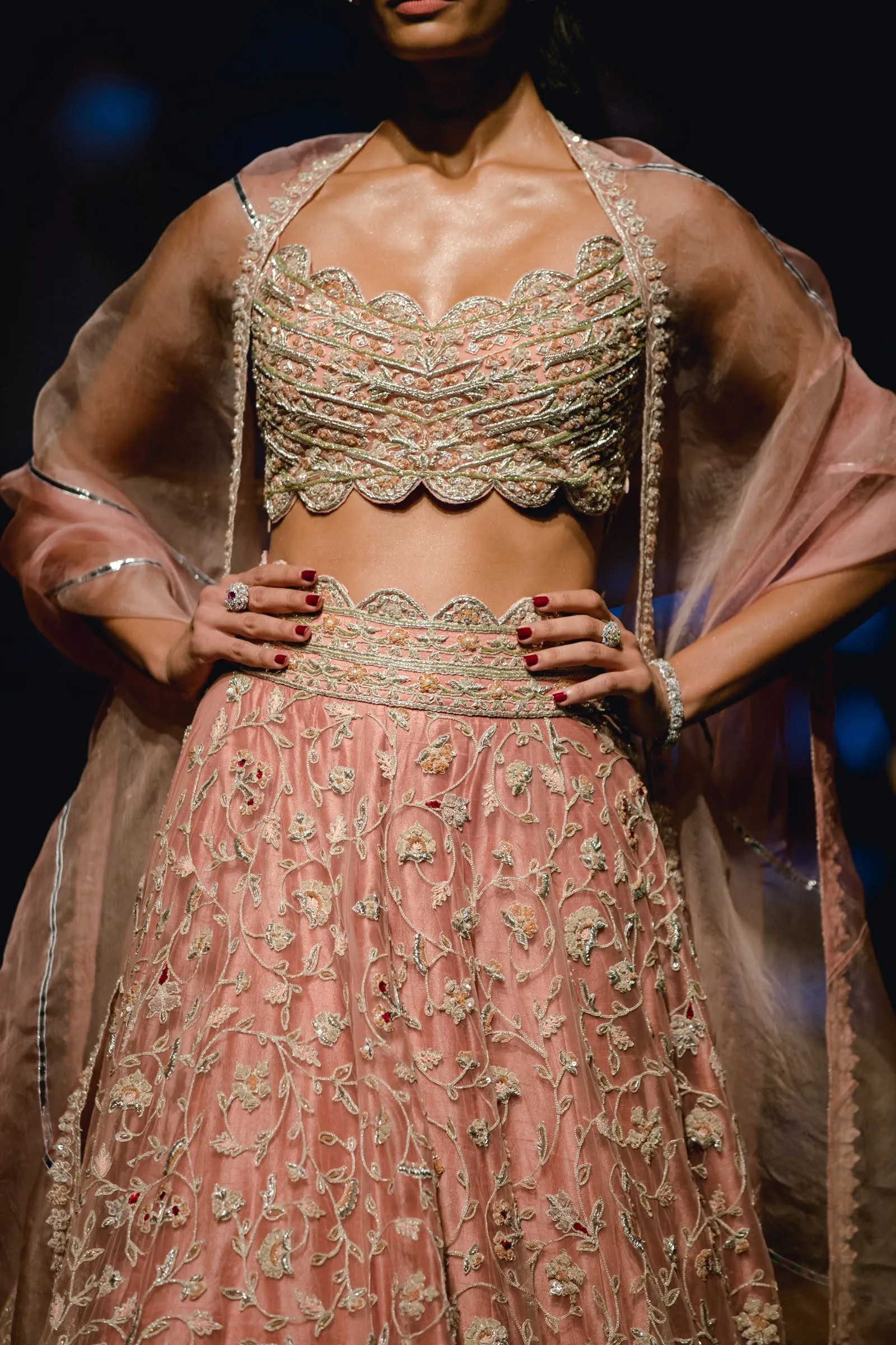 Peach Embroidered Lehenga Set