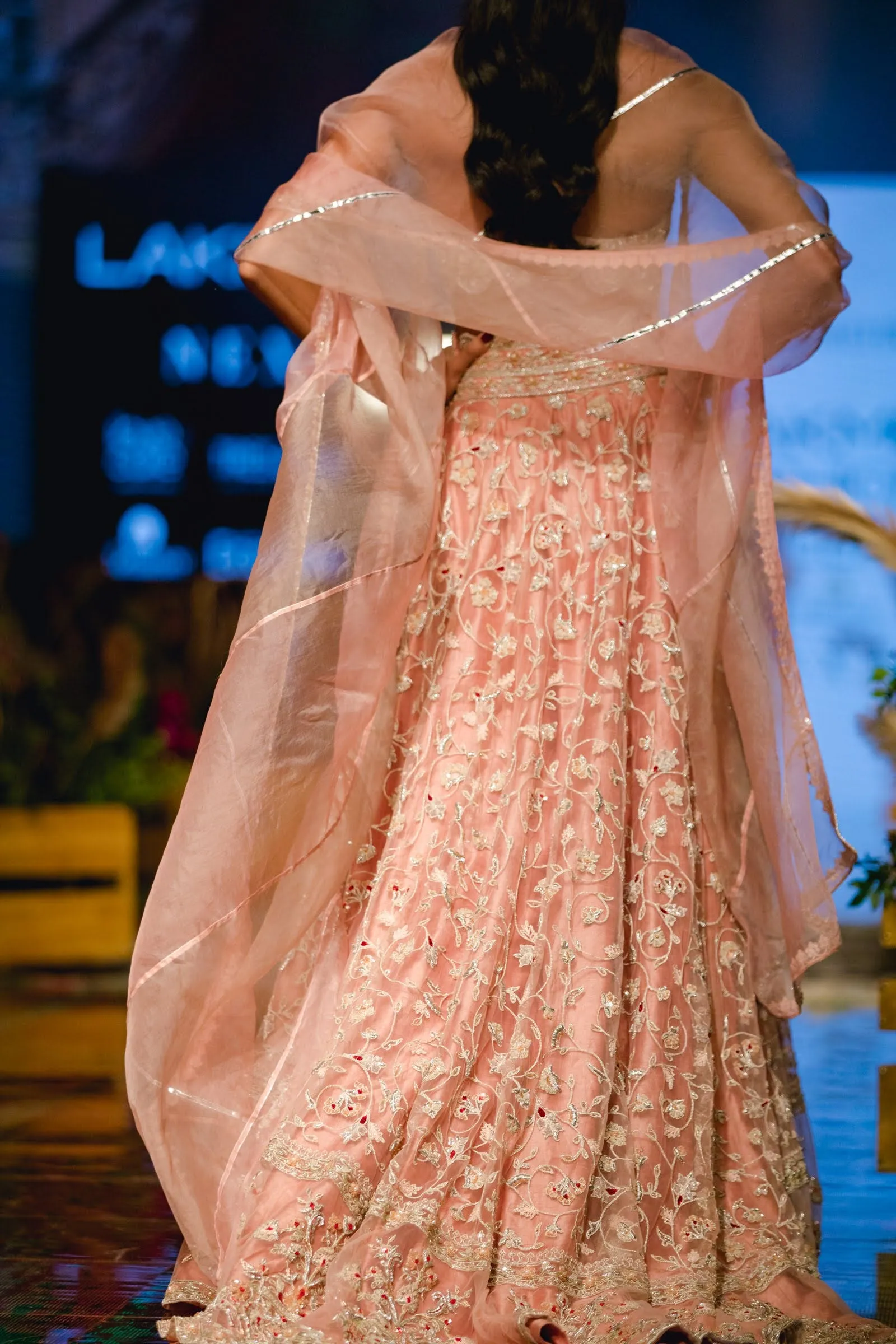 Peach Embroidered Lehenga Set