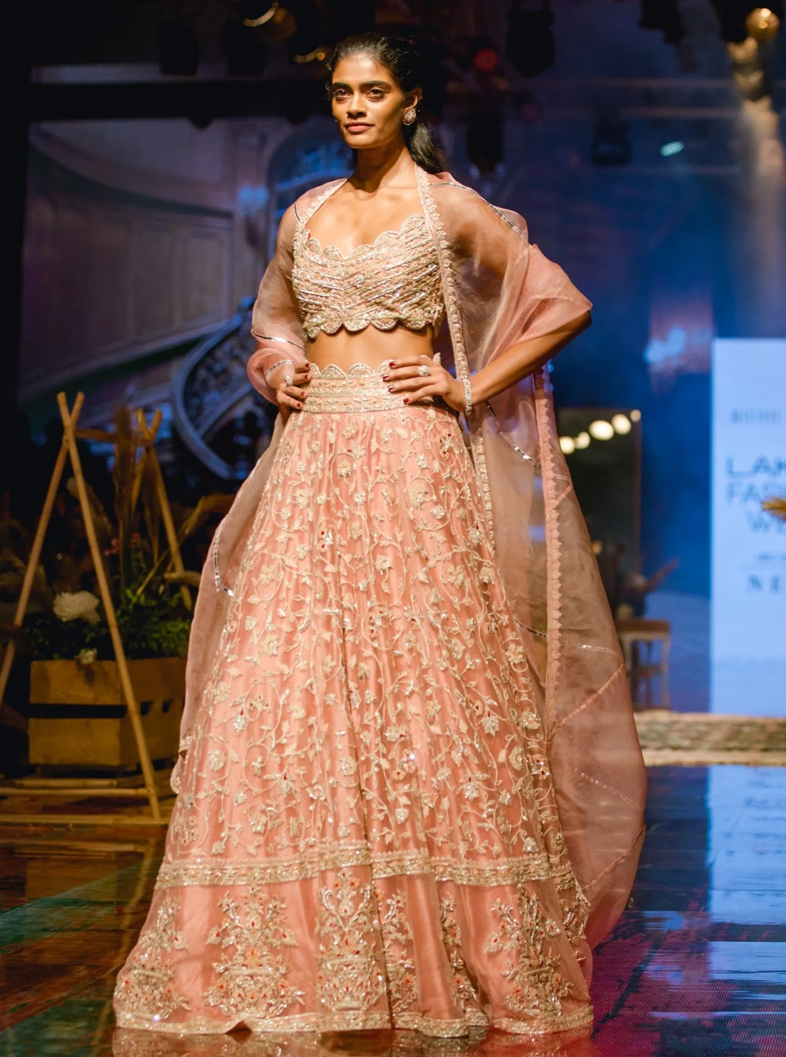 Peach Embroidered Lehenga Set