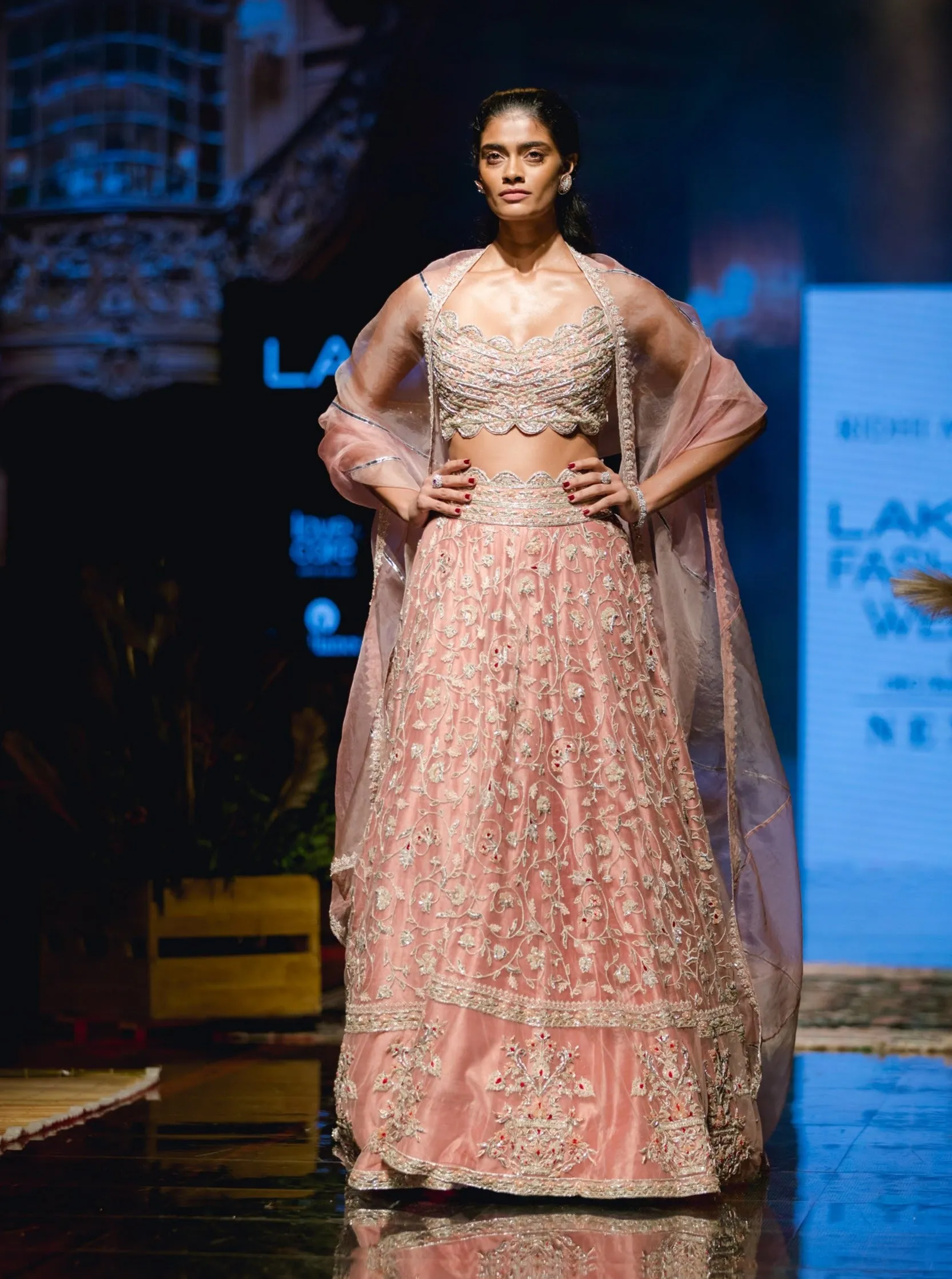 Peach Embroidered Lehenga Set