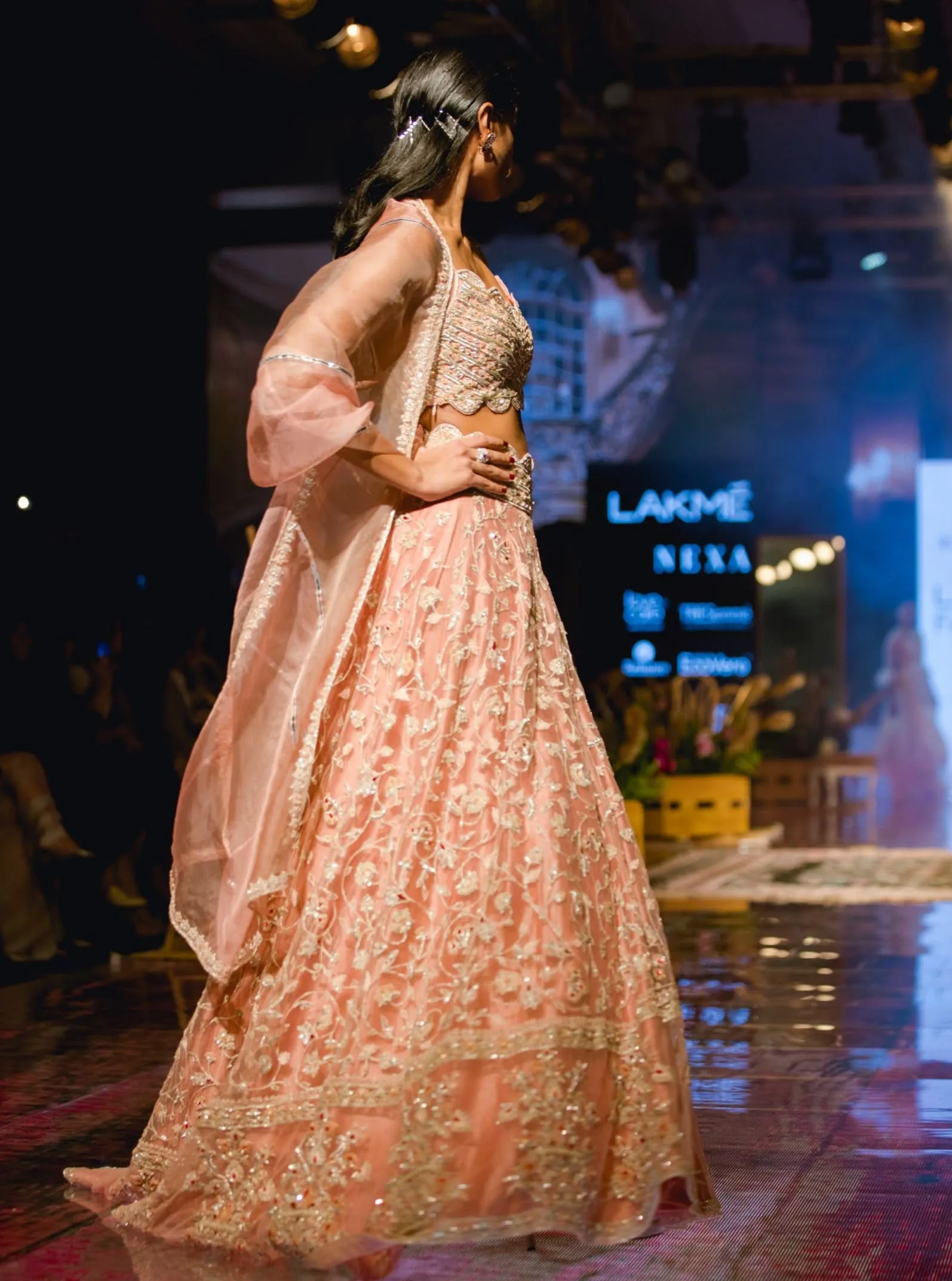 Peach Embroidered Lehenga Set