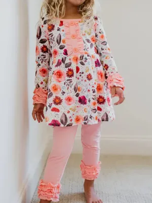 Peach Floral Ruffle Bottom Set