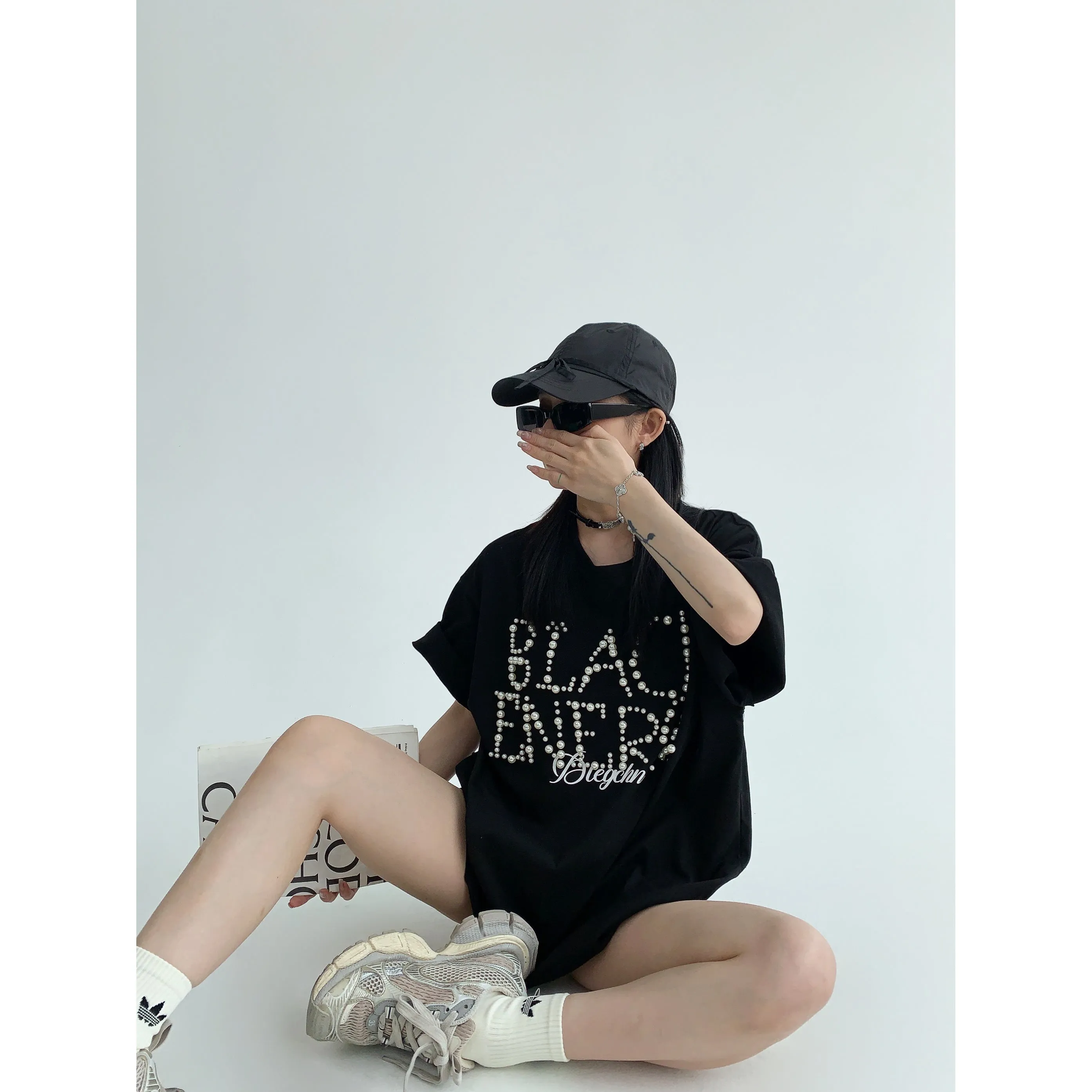 Pearl Letter Embellished T-shirt