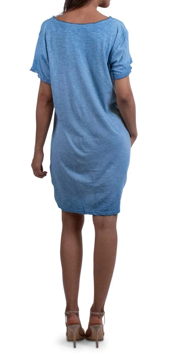 Perla Linen Short Dress in Blue