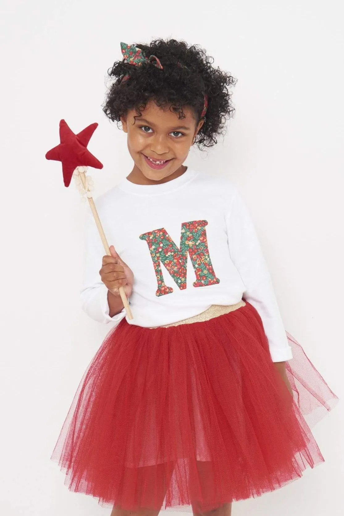Personalised White T-Shirt in Glitter Wiltshire Liberty Print