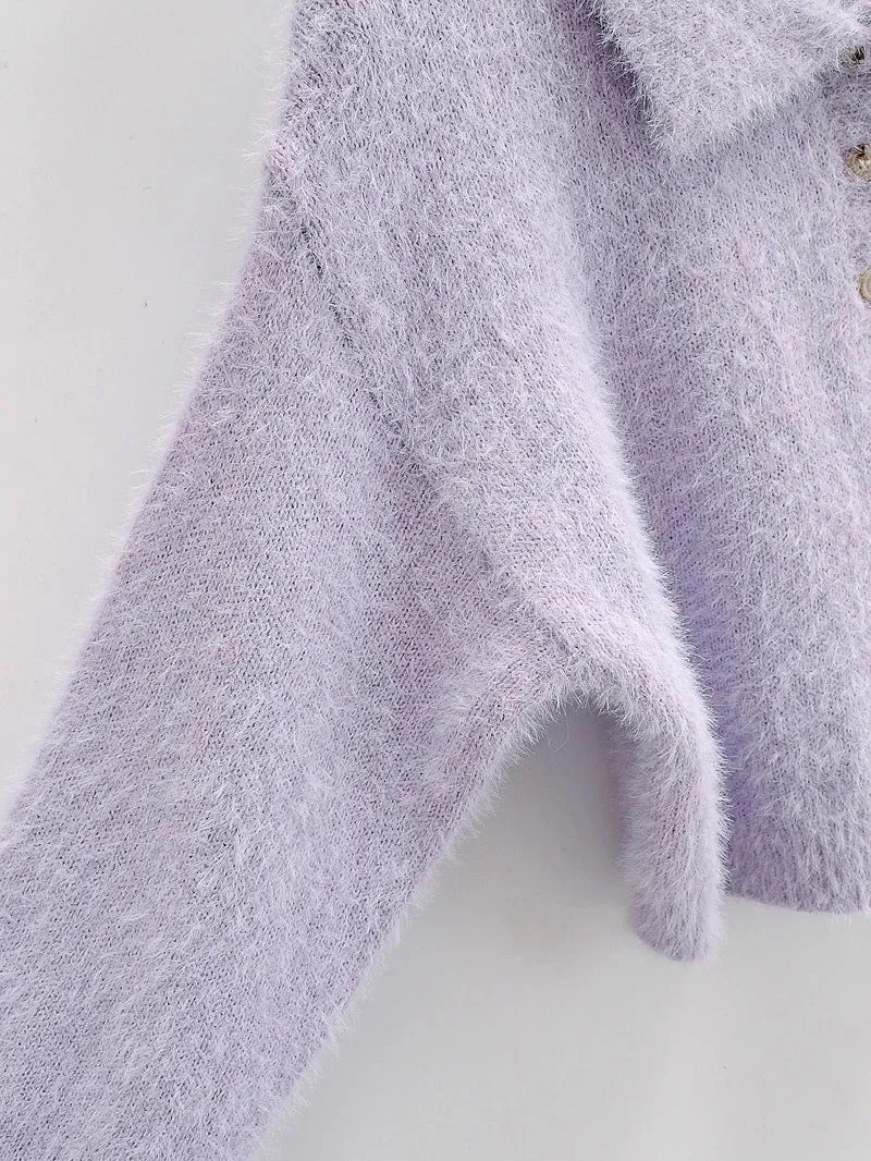 Peter Pan Collar Mohair Short Knit Sweater