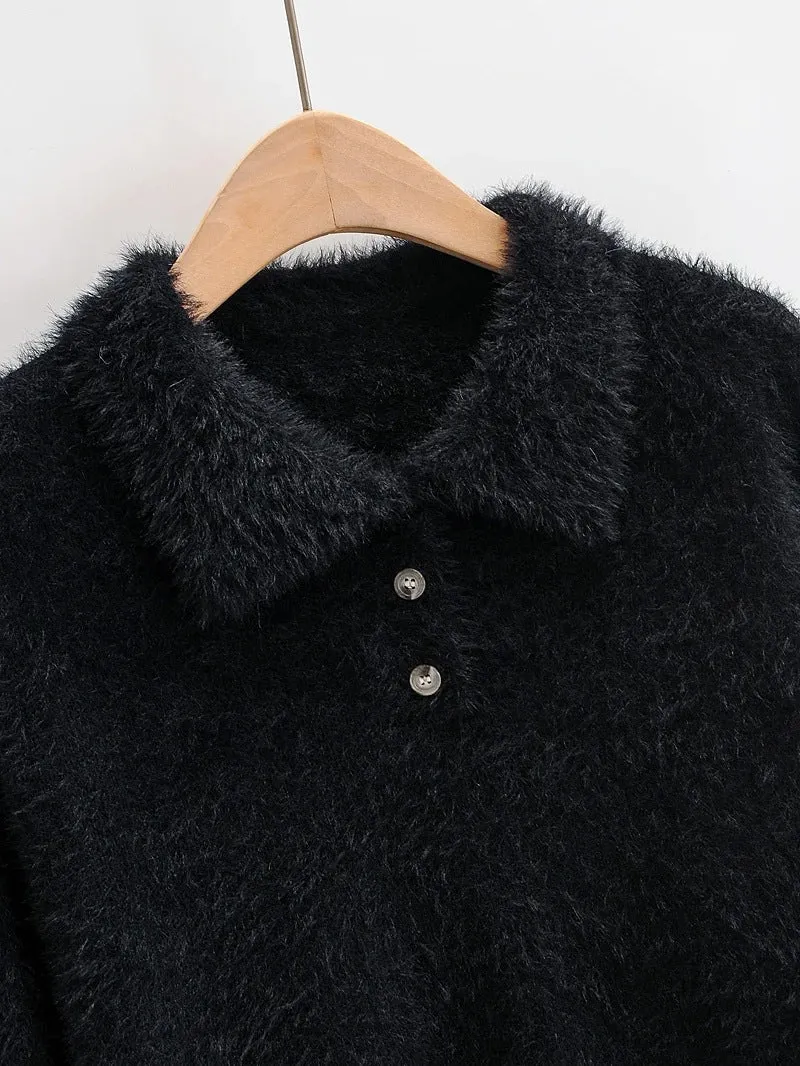 Peter Pan Collar Mohair Short Knit Sweater