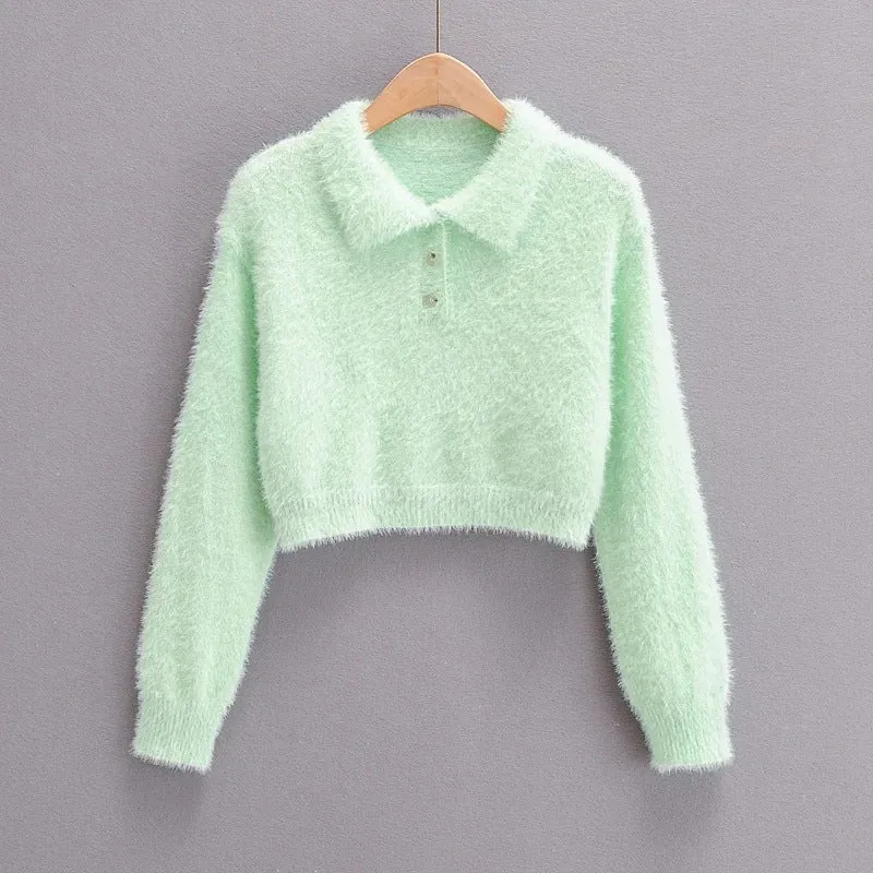 Peter Pan Collar Mohair Short Knit Sweater