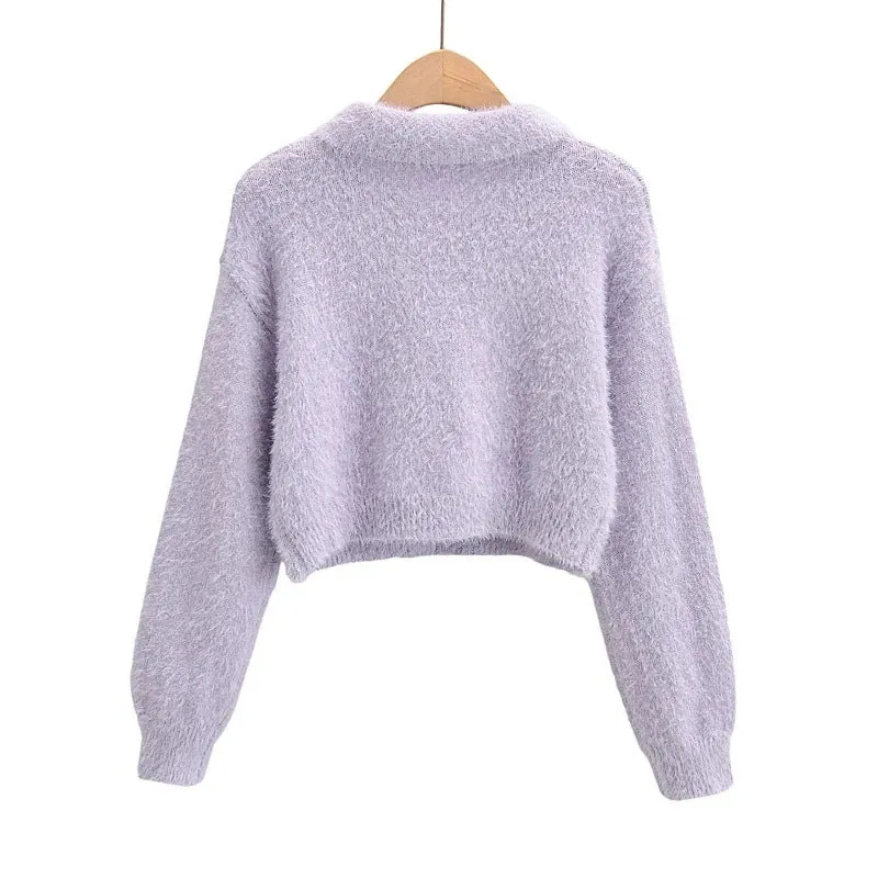 Peter Pan Collar Mohair Short Knit Sweater