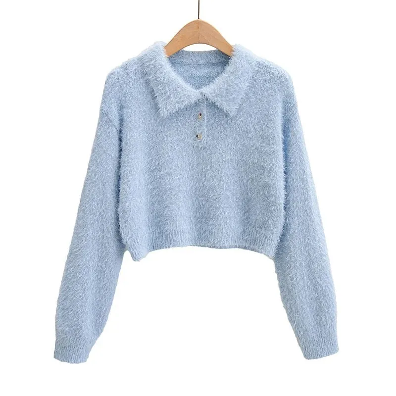 Peter Pan Collar Mohair Short Knit Sweater
