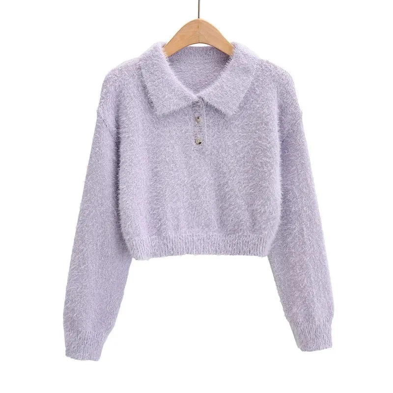 Peter Pan Collar Mohair Short Knit Sweater