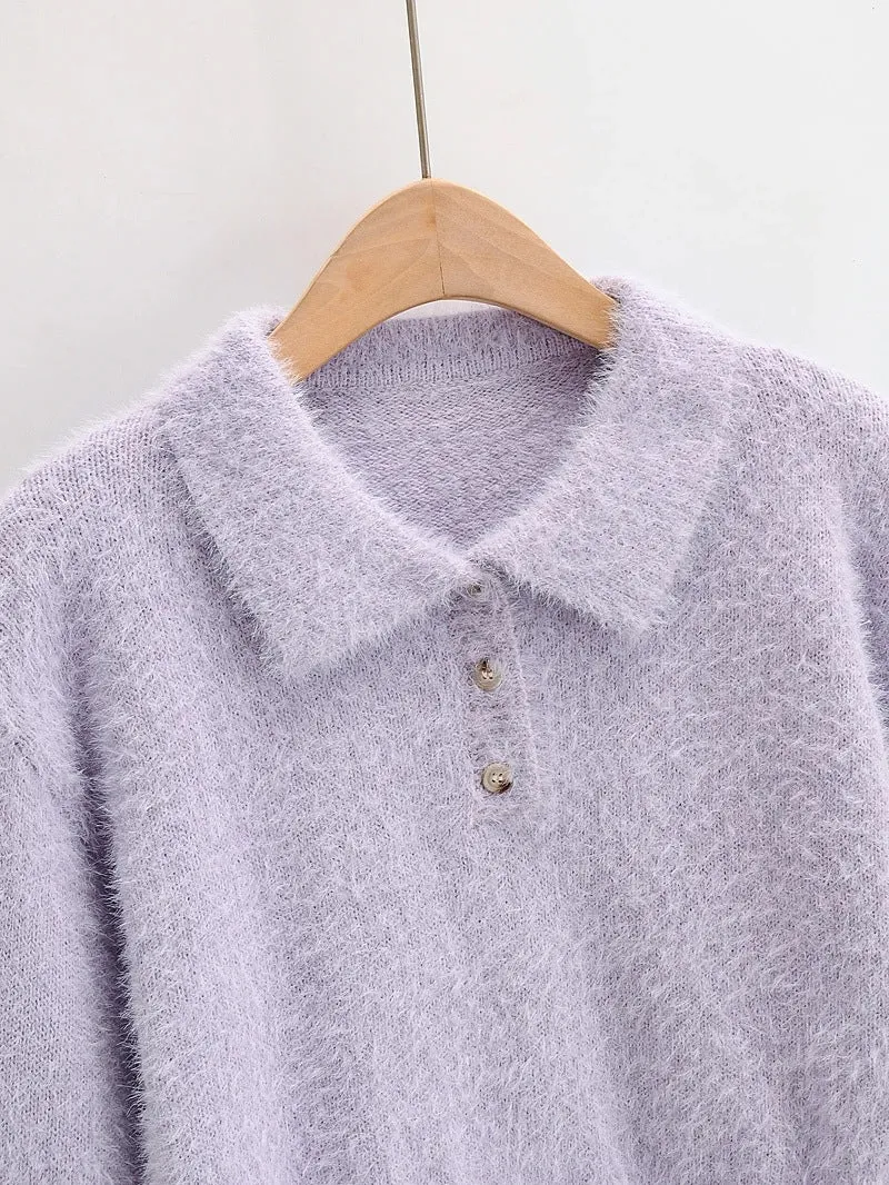 Peter Pan Collar Mohair Short Knit Sweater